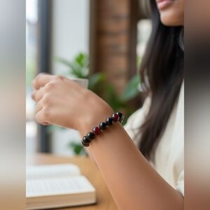 NWT Elegant Black and Red Beaded Bracelet